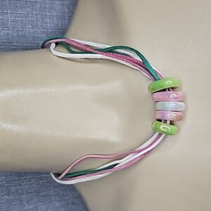 CHUNKY NECKLACE & BRACLET SET IN PINK. GREEN AND WHITE Ceramic